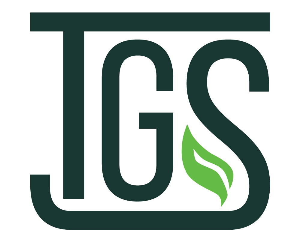 The logo consists of stylized green letters "TGS" with a leaf design incorporated into the "G," symbolizing growth and sustainability.