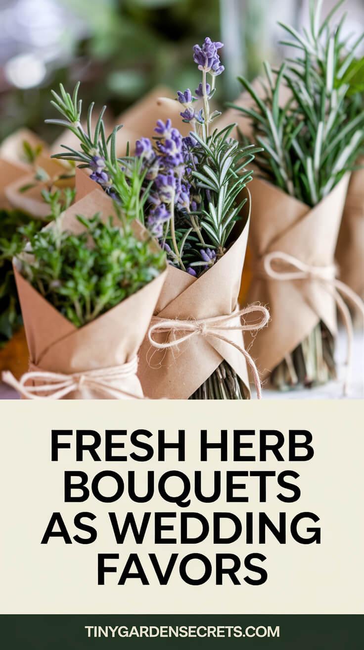 7 Mini Garden Wedding Decorations: Beautiful and Budget-Friendly Ideas fresh herb bouquets as wedding favors