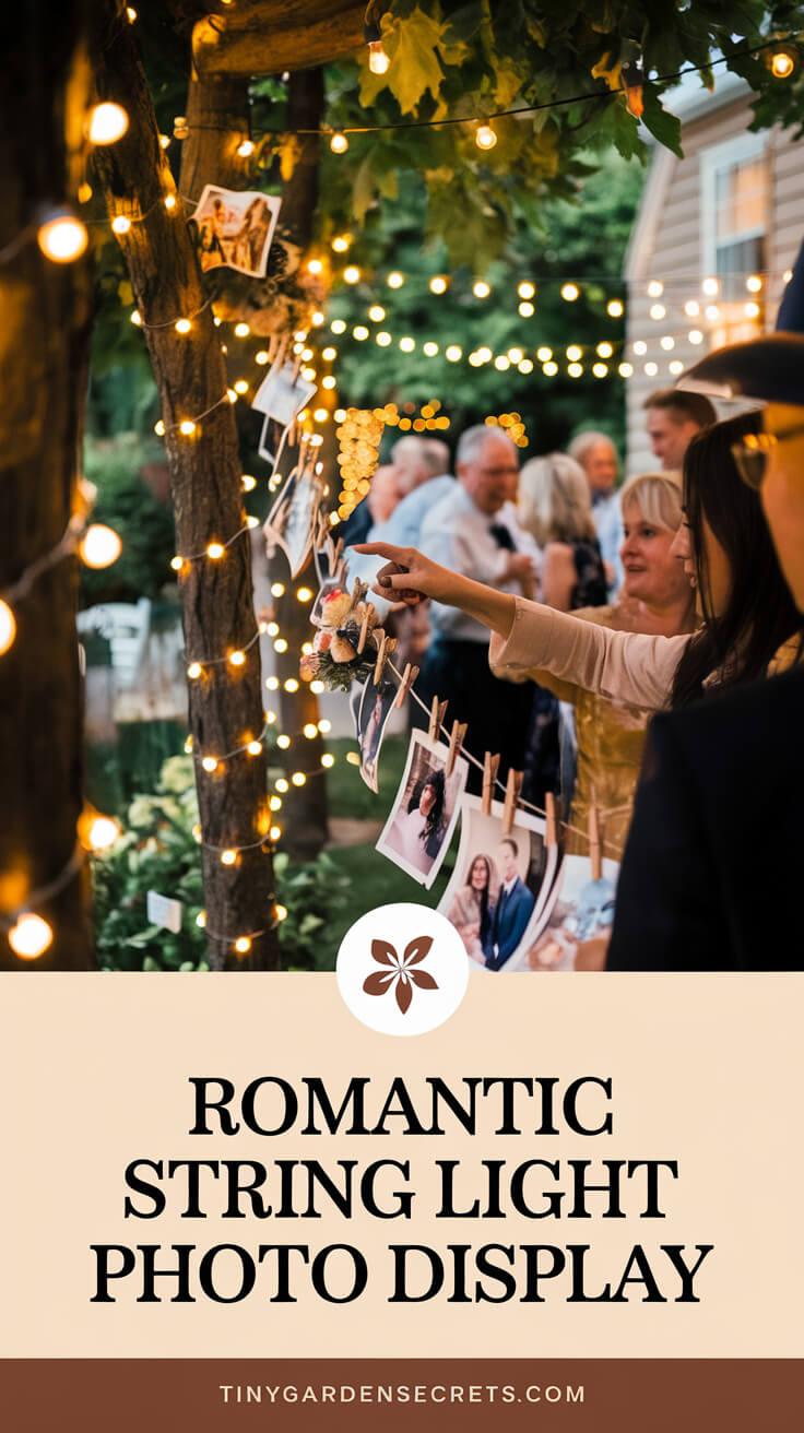 7 Mini Garden Wedding Decorations: Beautiful and Budget-Friendly Ideas romantic string light photo display