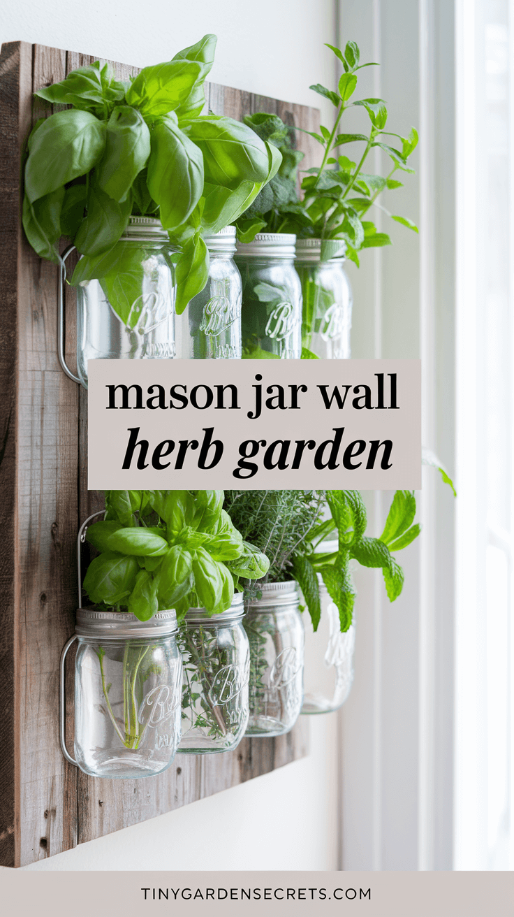 Small Space, Big Green Dreams: 8 Stunning Vertical Mini Garden Ideas to Transform Your Tiny Nook mason jar wall herb garden