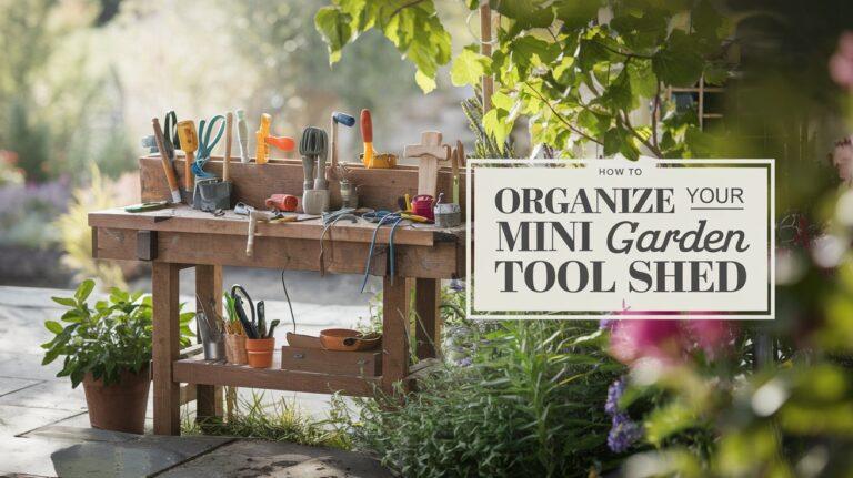 how to organize your mini garden tool shed with a rustic wooden workbench